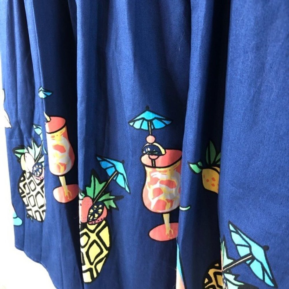 Modcloth Skirt M Margarita Pineapple Novelty Print Blue Casual Vacation Cruise - Picture 5 of 13